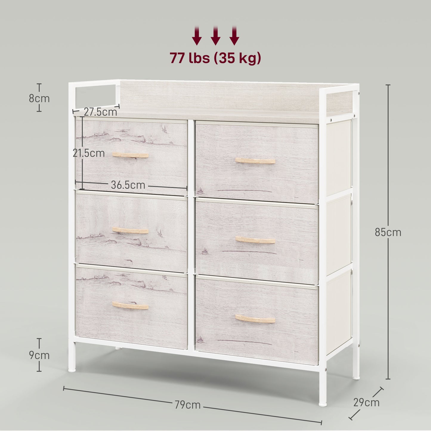 Fisufi Fabric And Wood Natural Finish 6 Drawer Rustic Storage Chest