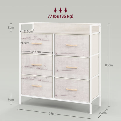 Fisufi Fabric And Wood Natural Finish 6 Drawer Rustic Storage Chest