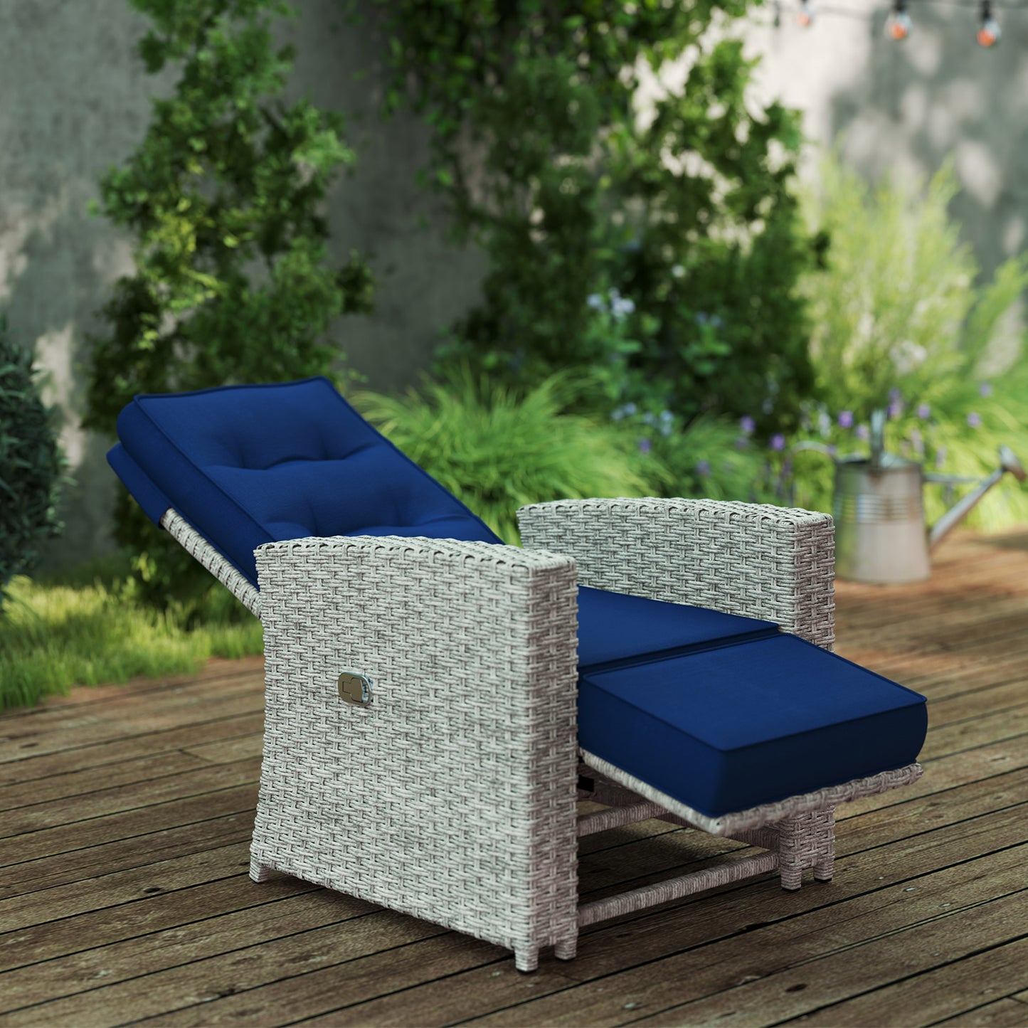 Kalec Grey Rattan Navy Blue 4 Seater Outdoor Sofa  Set With Glass Coffee Table