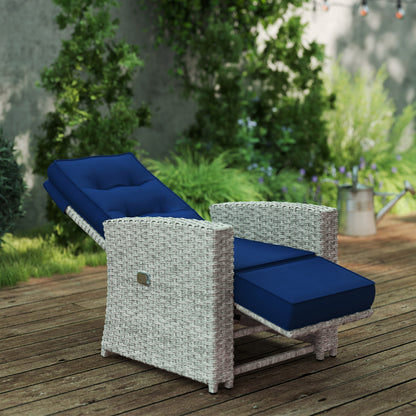 Kalec Grey Rattan Navy Blue 4 Seater Outdoor Sofa  Set With Glass Coffee Table