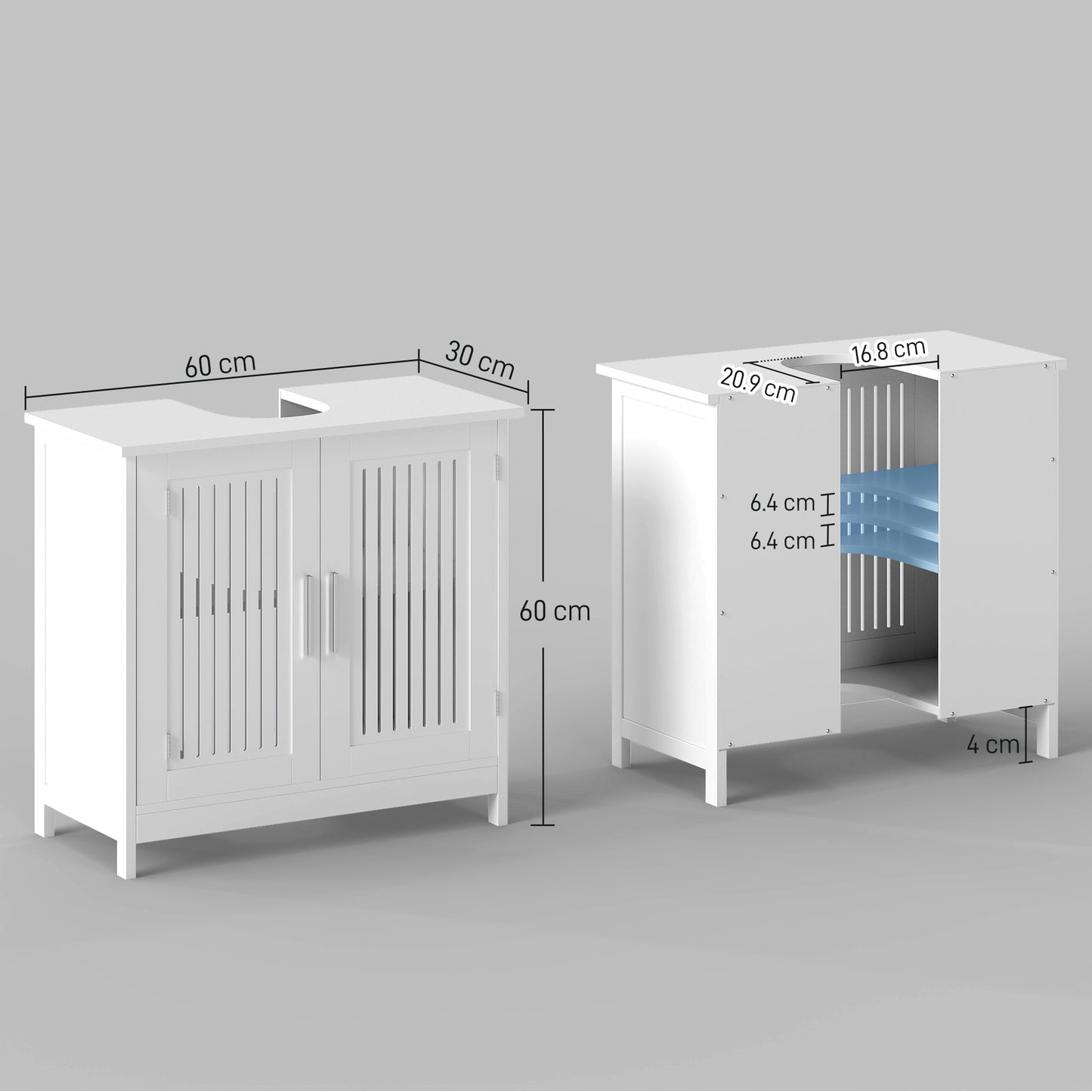 Novaso White Under Sink Vanity Unit With Double Doors And Adjustable Shelving Modern Design