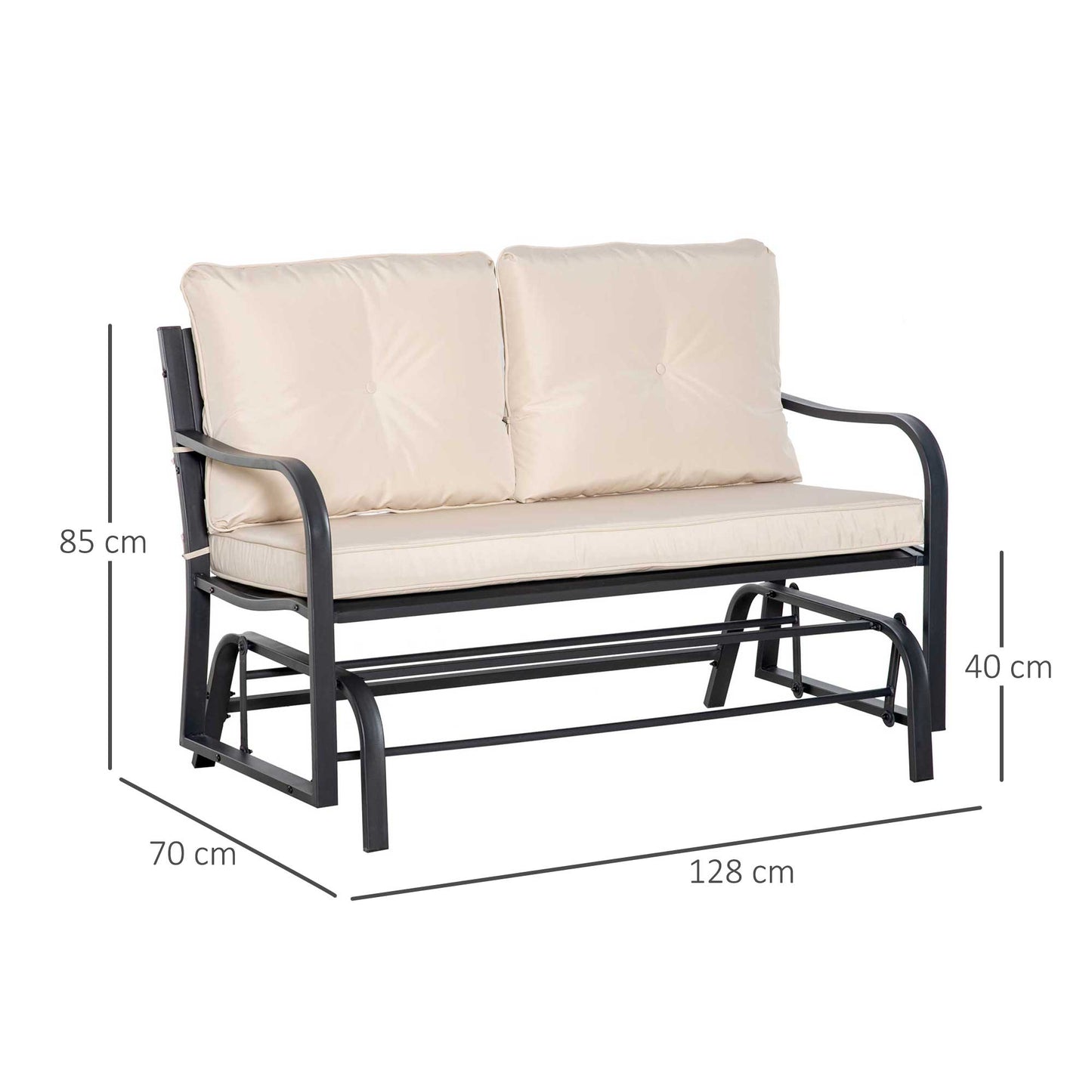 Yorota Metal And Fabric Cream 2 Outdoor Glider Bench With Cushions And Armrests