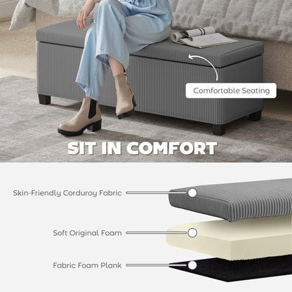 Bami Rimi Corduroy Grey Large Rectangular Storage Ottoman