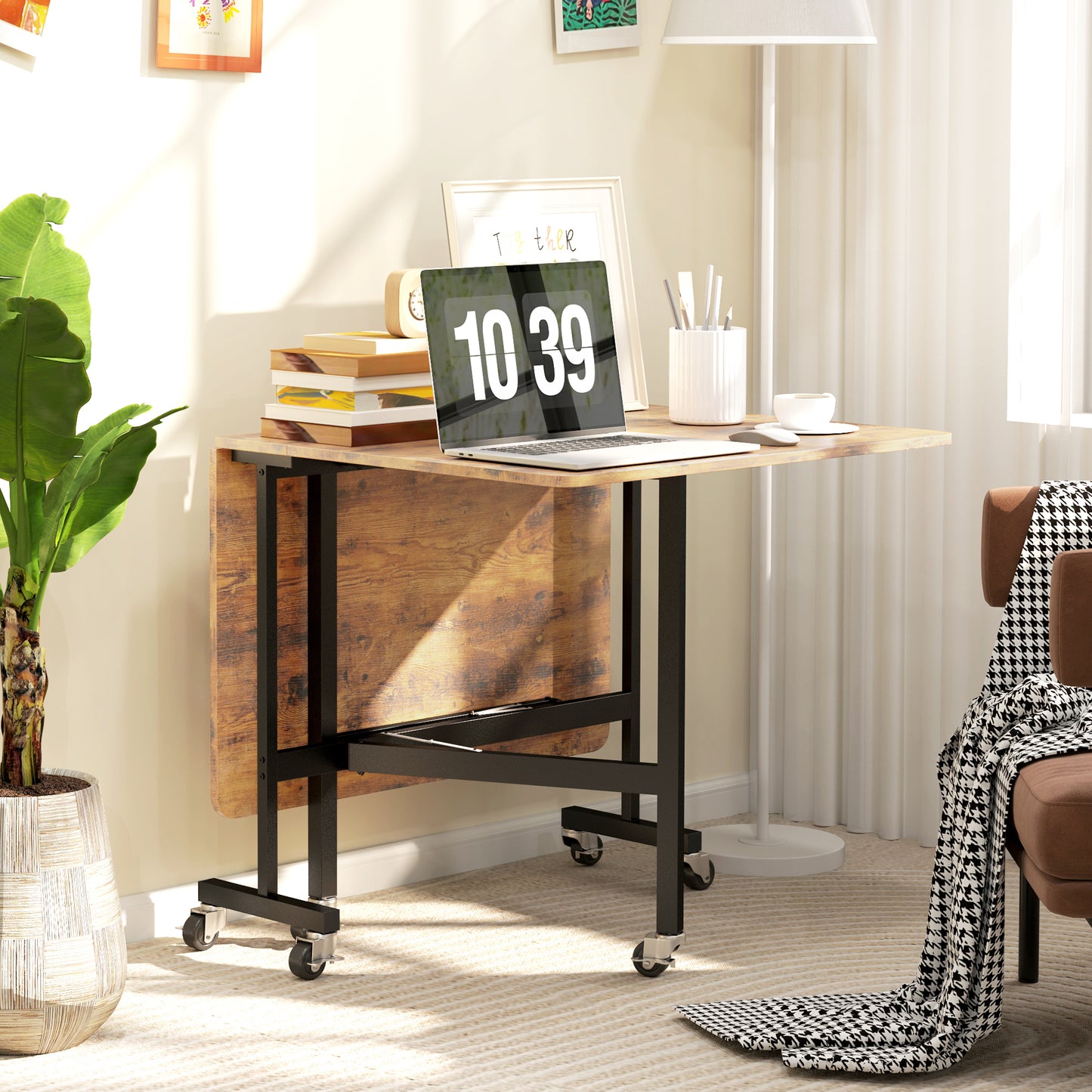Maro Wooden Brown Wood Effect Drop Leaf Dining Table With Wheels Seating 6