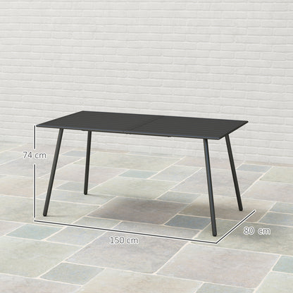Haba Steel Black Rectangular Outdoor Dining Table With Slatted Top For 6