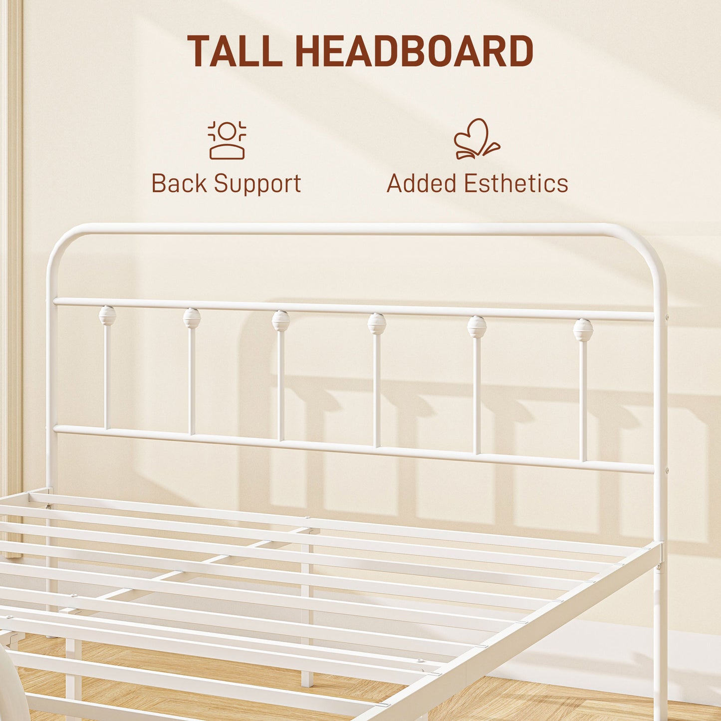 Keli 4FT6 White Metal Minimalist Double Metal Bed Frame