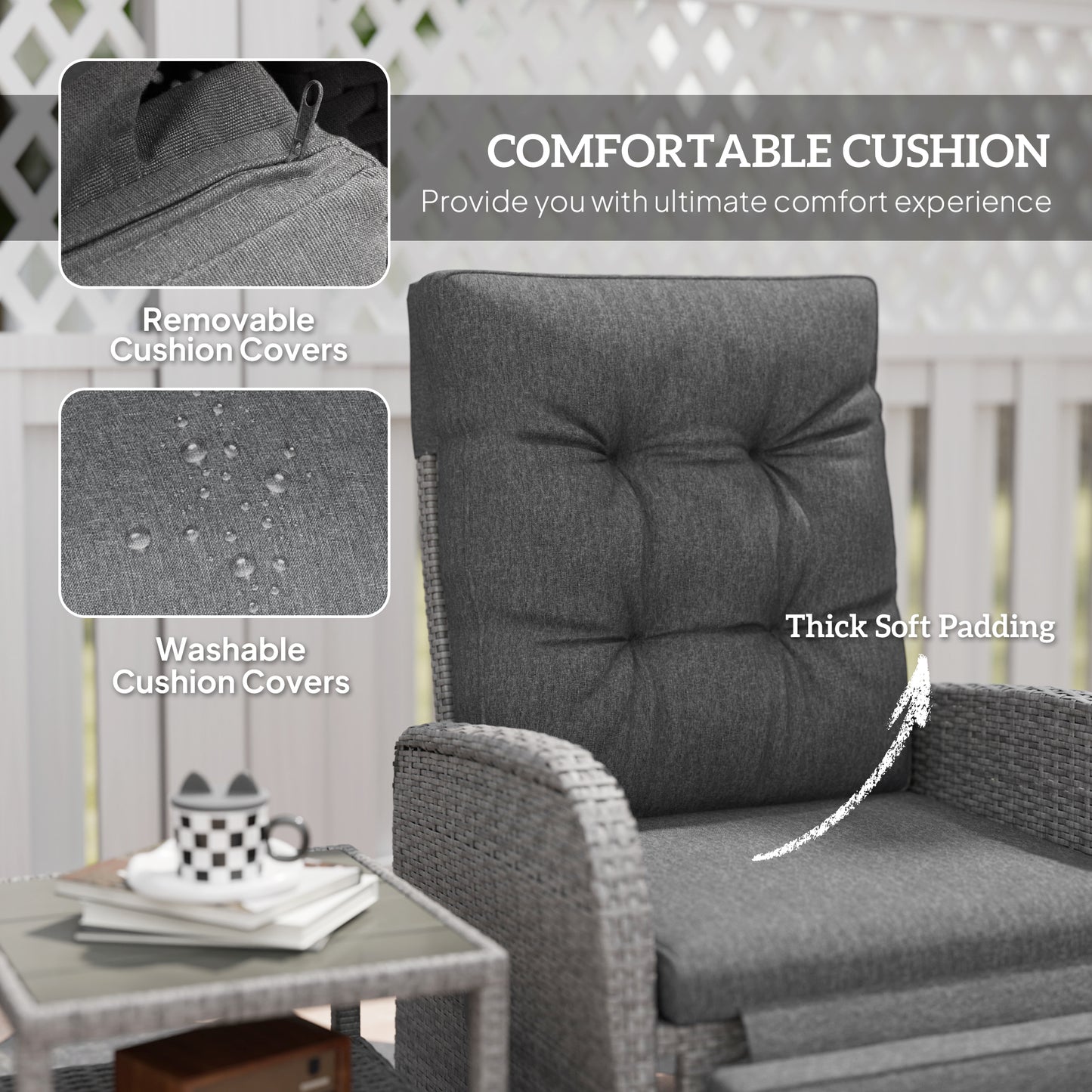 Hafa Rattan Grey 2 Seater Outdoor Chaise Lounge Sofa Set With Cushions