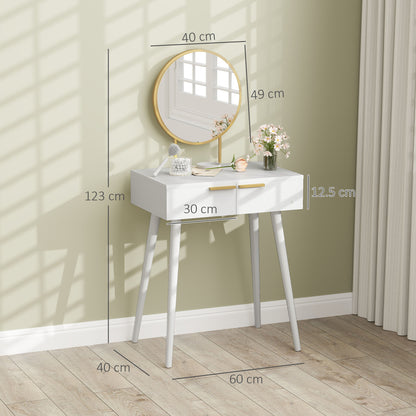 Sovaha White Elegant Dressing Table With Round Mirror 60 x 40 x 123cm