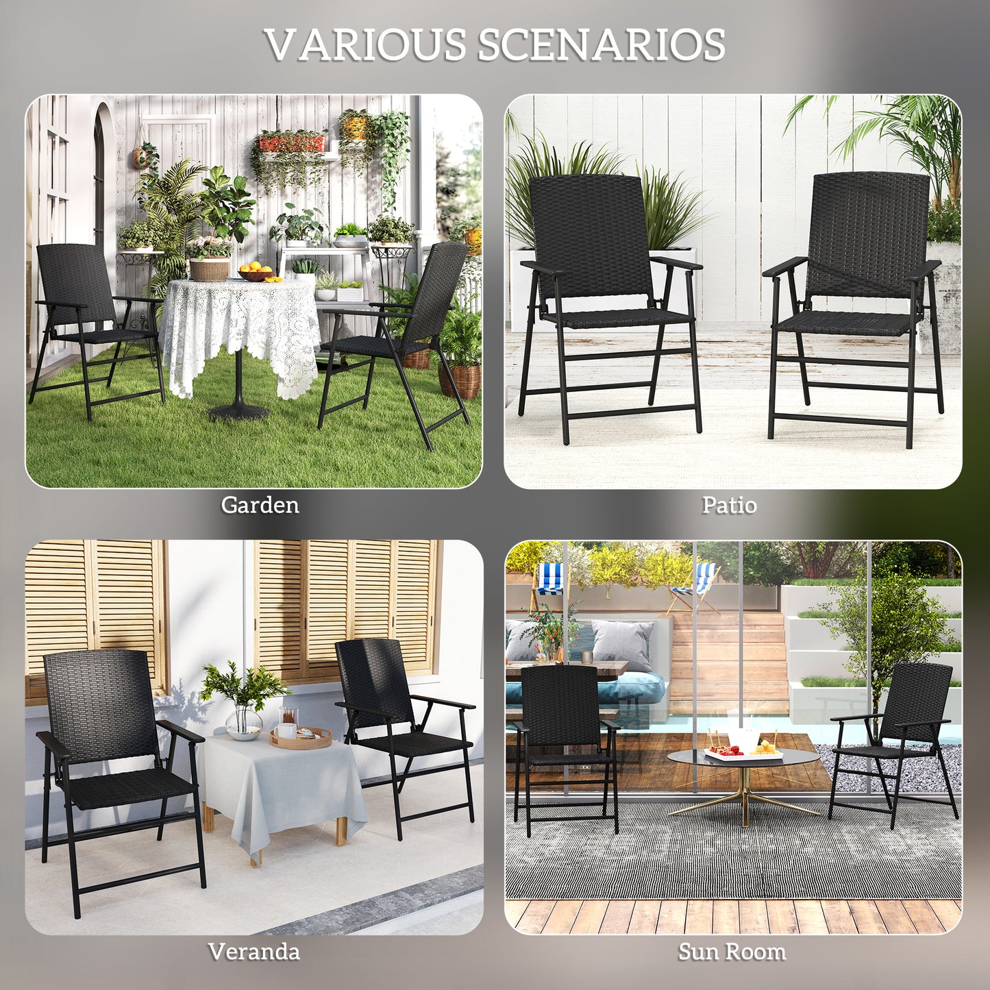 Luvaka Nene Rattan Black Folding Garden Chairs Set Of 2