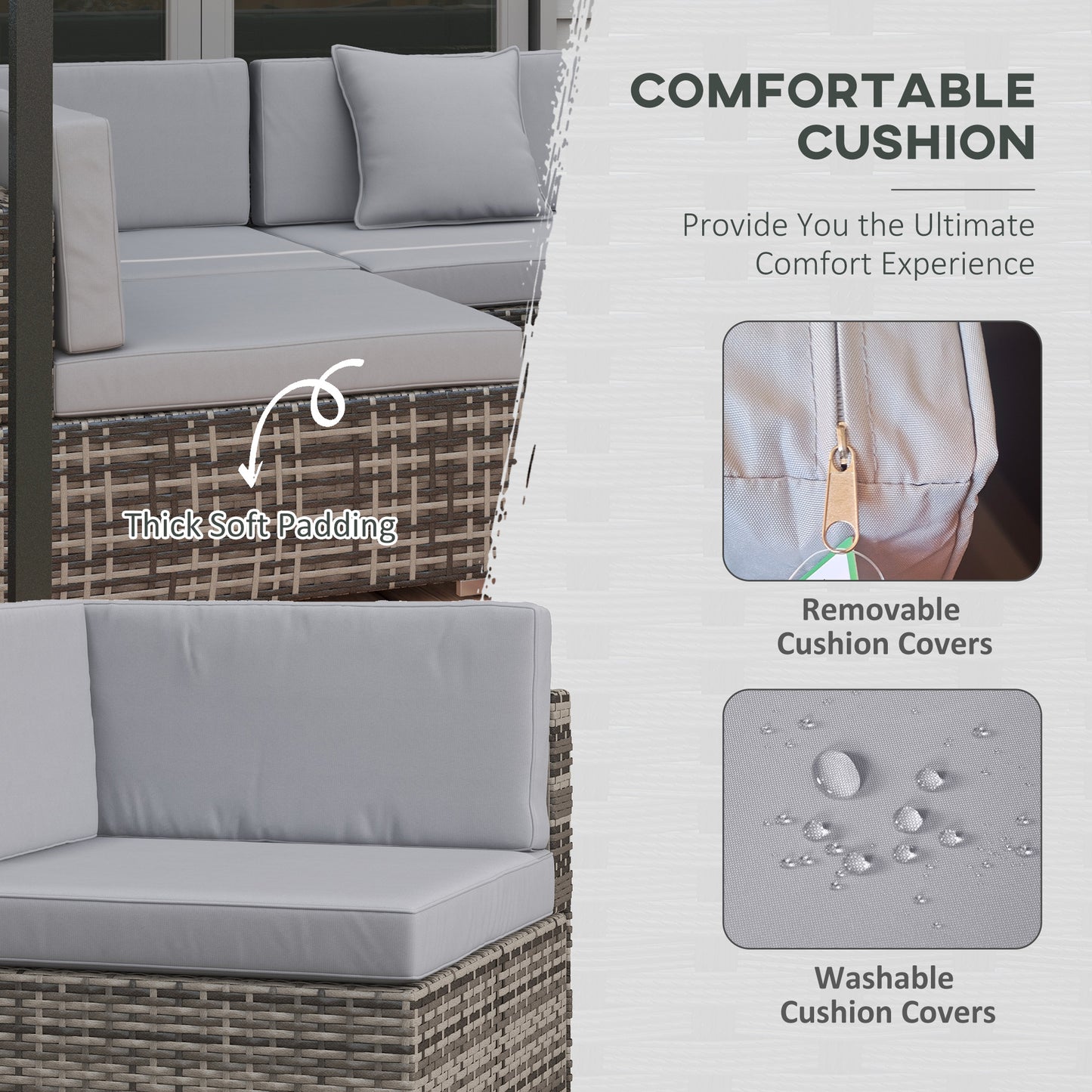 Nalo Elni Grey Rattan  7 Piece Garden Set With Glass Top Table