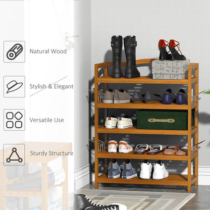 Leno Acacia Wood Teak 5 Tier Shoe Rack With Hangers For Up To 19 Pairs
