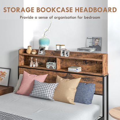 Sata 4FT8 Rustic Brown and Black Industrial Double Bed Frame with Shelves