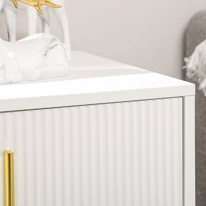Tempette Wood White And Gold Tone Elegant 3 Ribbed Drawer Storage Chest