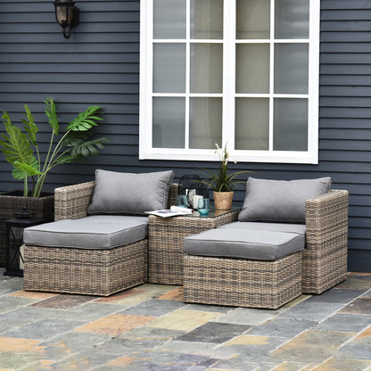 Vapa Faux Rattan Mixed Brown 5 Piece Outdoor Bistro Set and Glass Table