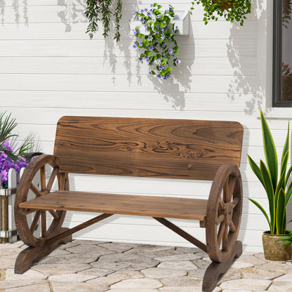 Livika Fir Wood Natural 2 Seater Garden Bench With Wagon Wheel Design