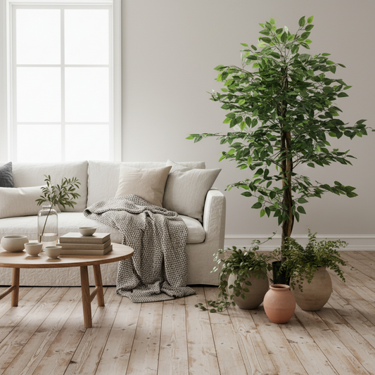 Larane Artificial Ficus Style Tree With Stabilised Pot Base In Green
