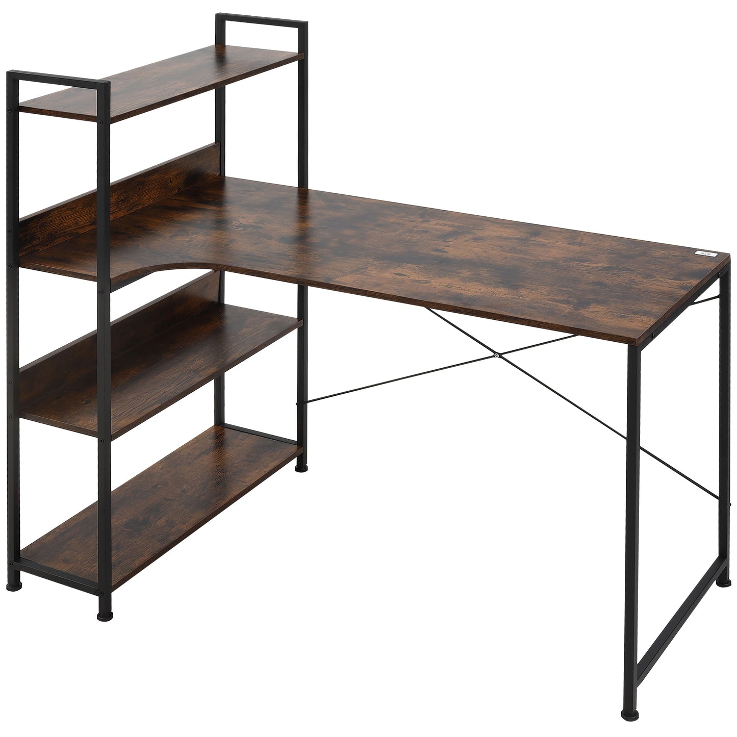 Ranasa 120cm Metal And Wooden Rustic Brown Industrial Desk With Storage Shelves