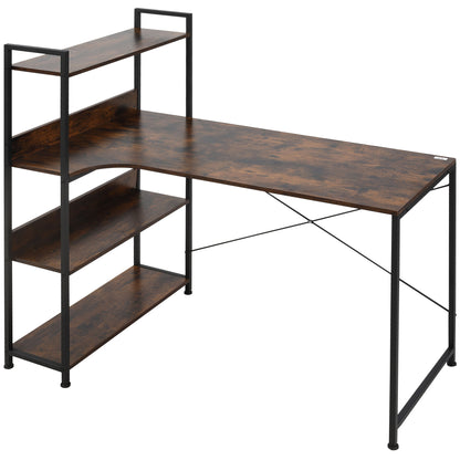 Ranasa 120cm Metal And Wooden Rustic Brown Industrial Desk With Storage Shelves