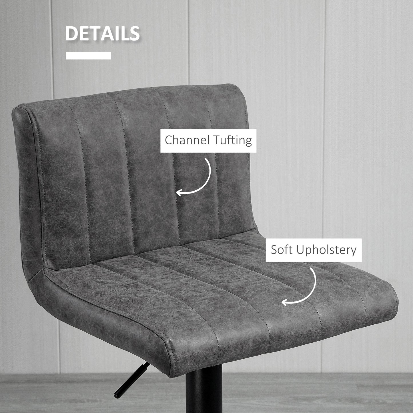 Ralava Set Of 2 Faux Leather Grey Adjustable Swivel Bar Stools With Footrests