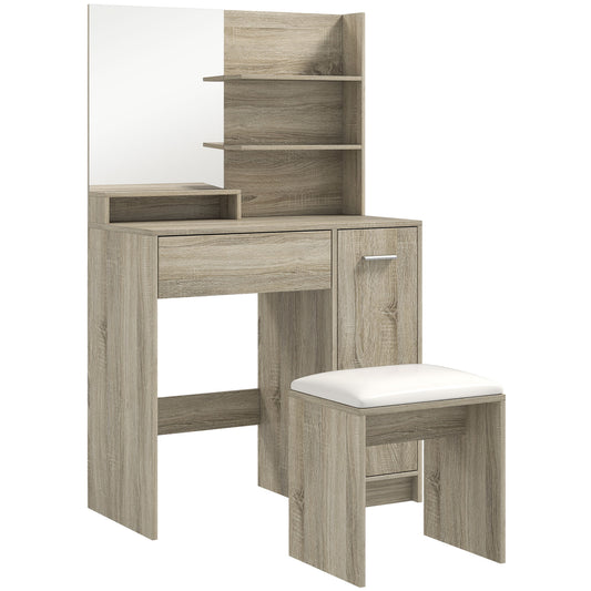 Wood Effect Dressing Table And Stool Set With Storage