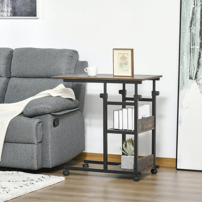 Comiro Metal Black Industrial Sofa Side Table With 3 Tier Shelves with Lockable Wheels