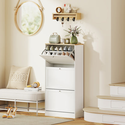 Lone Wooden White and Natural Compact 3 Drawer Shoe Cabinet