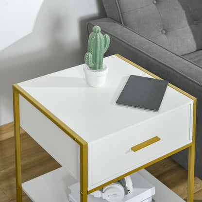 Fimase Set Of 2 Wooden White Bedside Tables With Drawer And Shelf