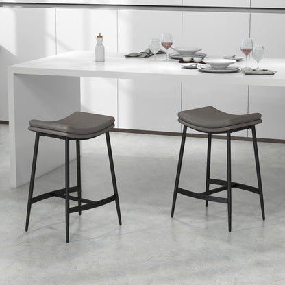 Ralura Microfiber Grey Industrial Breakfast Bar Stools Set Of 2 With Curved Seat