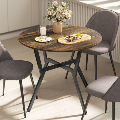 Molu Rustic Brown Round Dining Table With Black Metal Legs 90cm