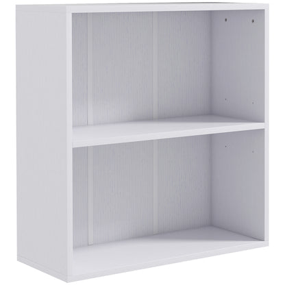 Ralafi Wood White Low 2 Tier Bookcase With Adjustable Shelves