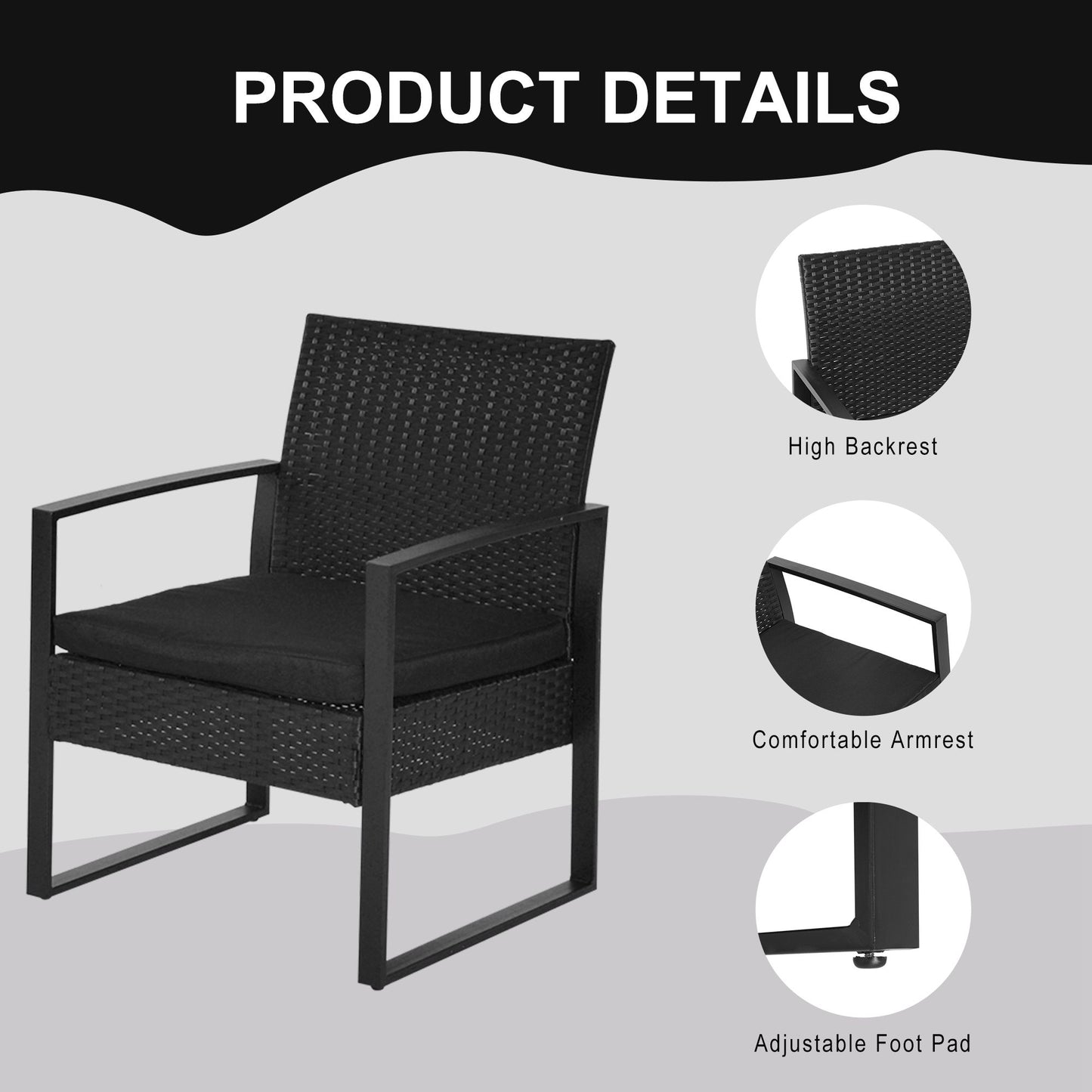 Sofira Rattan Black 2 Seater Outdoor Coffee And Chair Bistro Set
