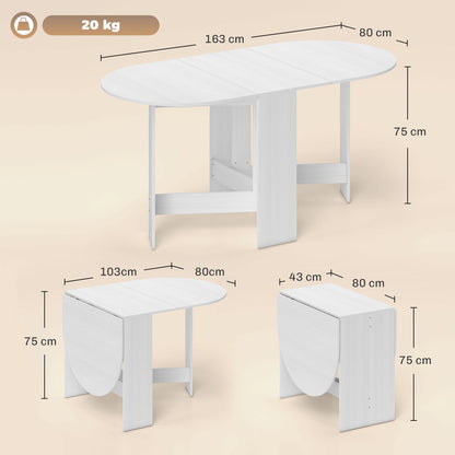 Ziri Wooden White Washed Finish Oval Drop Leaf Dining Table For Small Spaces