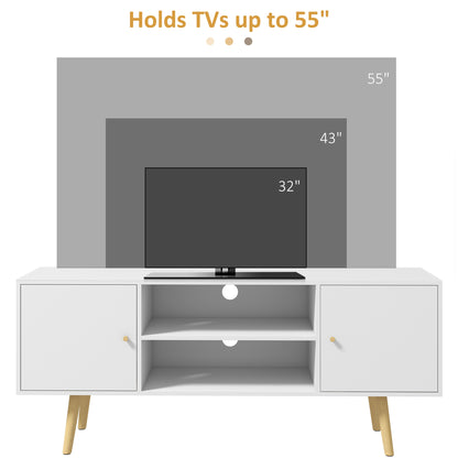 Vido 120cm Tozi Wooden White TV Cabinet With Open Shelves And Wooden Legs For Screens Up To 55 Inches