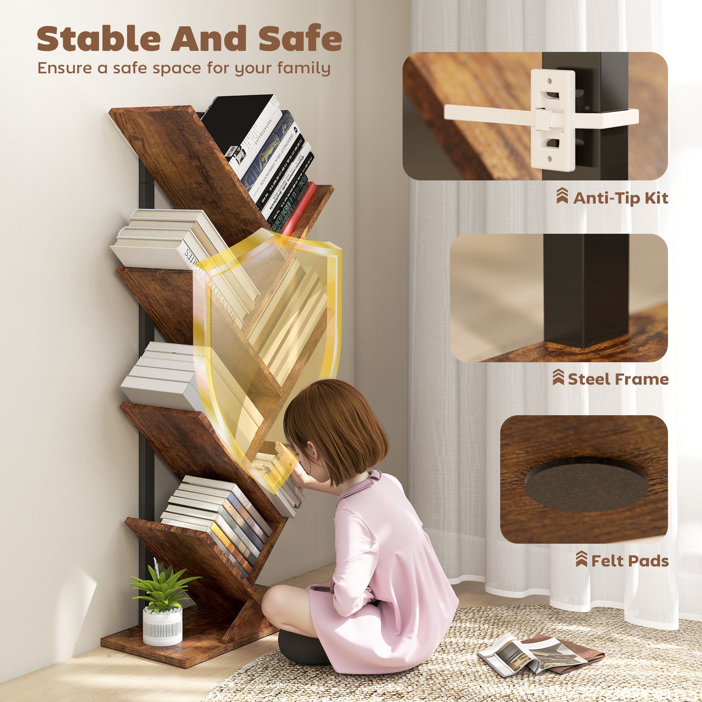 Modo Wood Wood Effect 6 Section Tree Style Bookcase