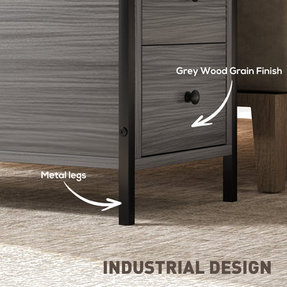 Loto Wooden Grey Wood Effect Narrow Bedside Table With 2 Drawers And Top Shelf