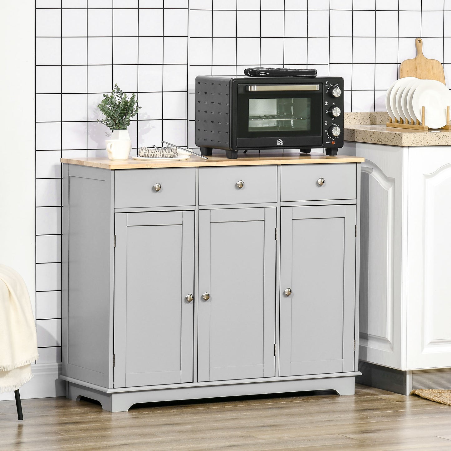 Totoro Grey Sideboard With Natural Top 3 Doors 3 Drawers 3 Shelves