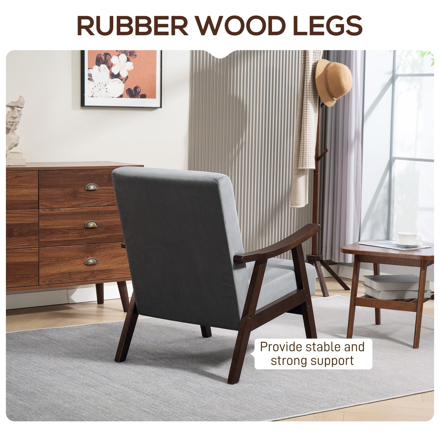 Faroro Velvet Grey Nordic Accent Armchair With Solid Wood Frame And Deep Padding
