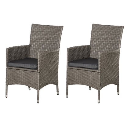 Sevaka Set Of 2 Rattan Grey Outdoor Dining Armchairs With Cushions And Armrests
