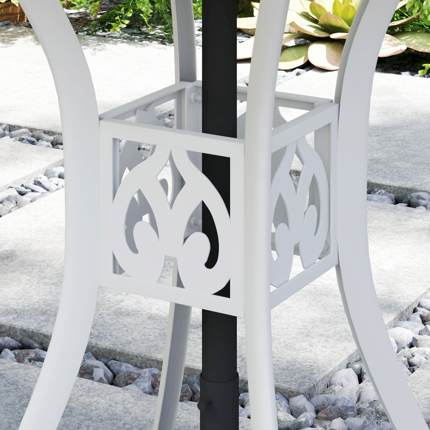 Kenofa Cast Aluminium White Round Garden Dining Table With Parasol Hole