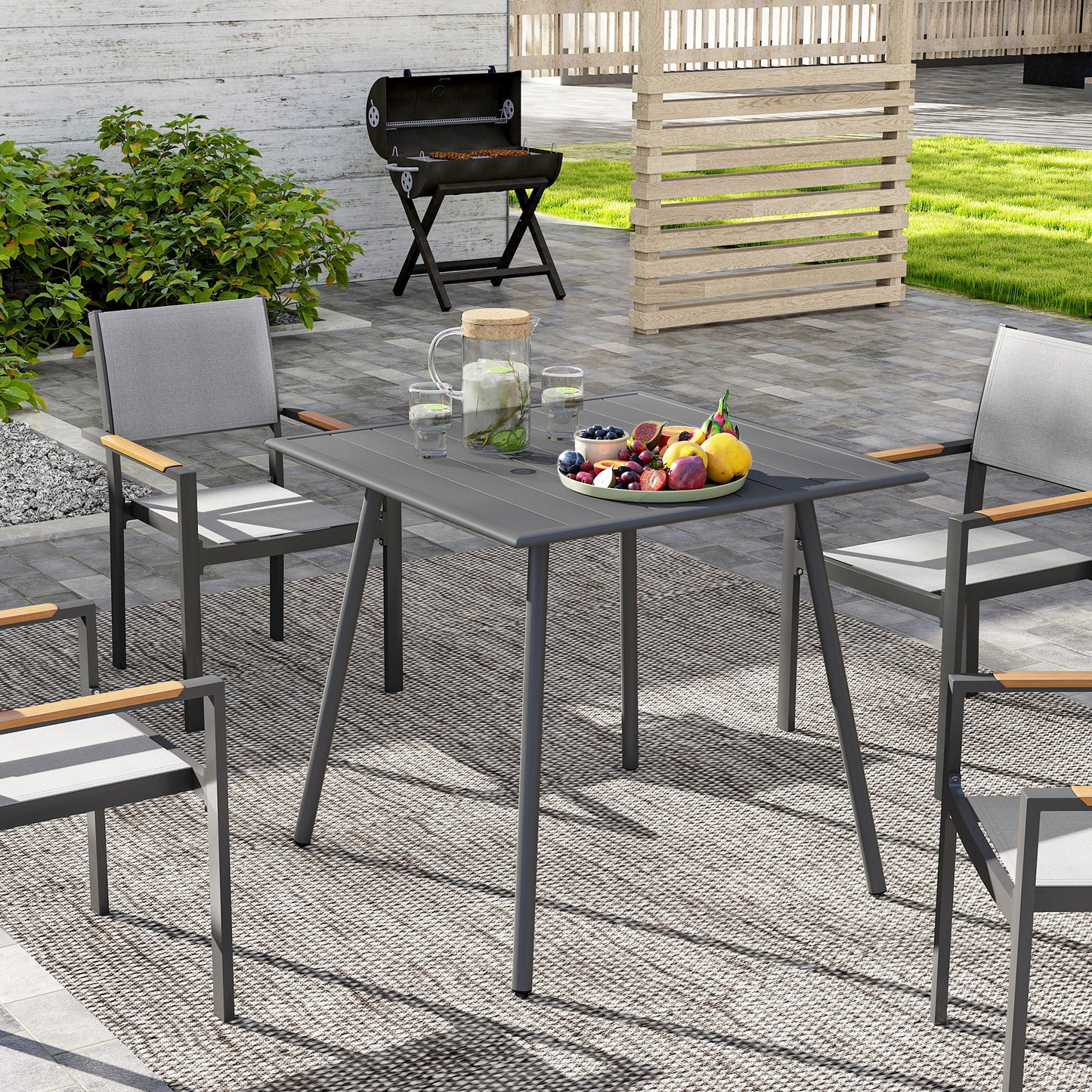Ledisu 80cm Steel Grey Square Outdoor Dining Table With Slatted Top For 4