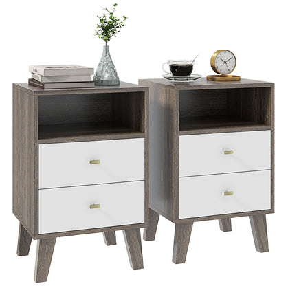 Cosana Grey and White Scandinavian Bedside Table With Drawers And Open Shelf