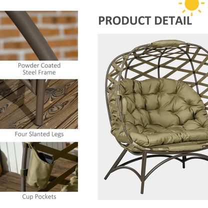 Vere Woven Rattan Khaki 2 Seater Folding Egg Chair With Cushions And Cup Holders