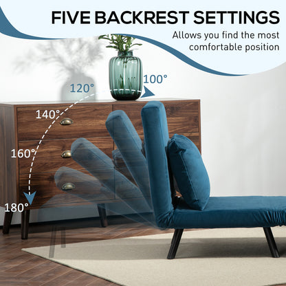Mofa Nare Velvet Navy Blue 4 In One Convertible Single Chair Bed With Pillow