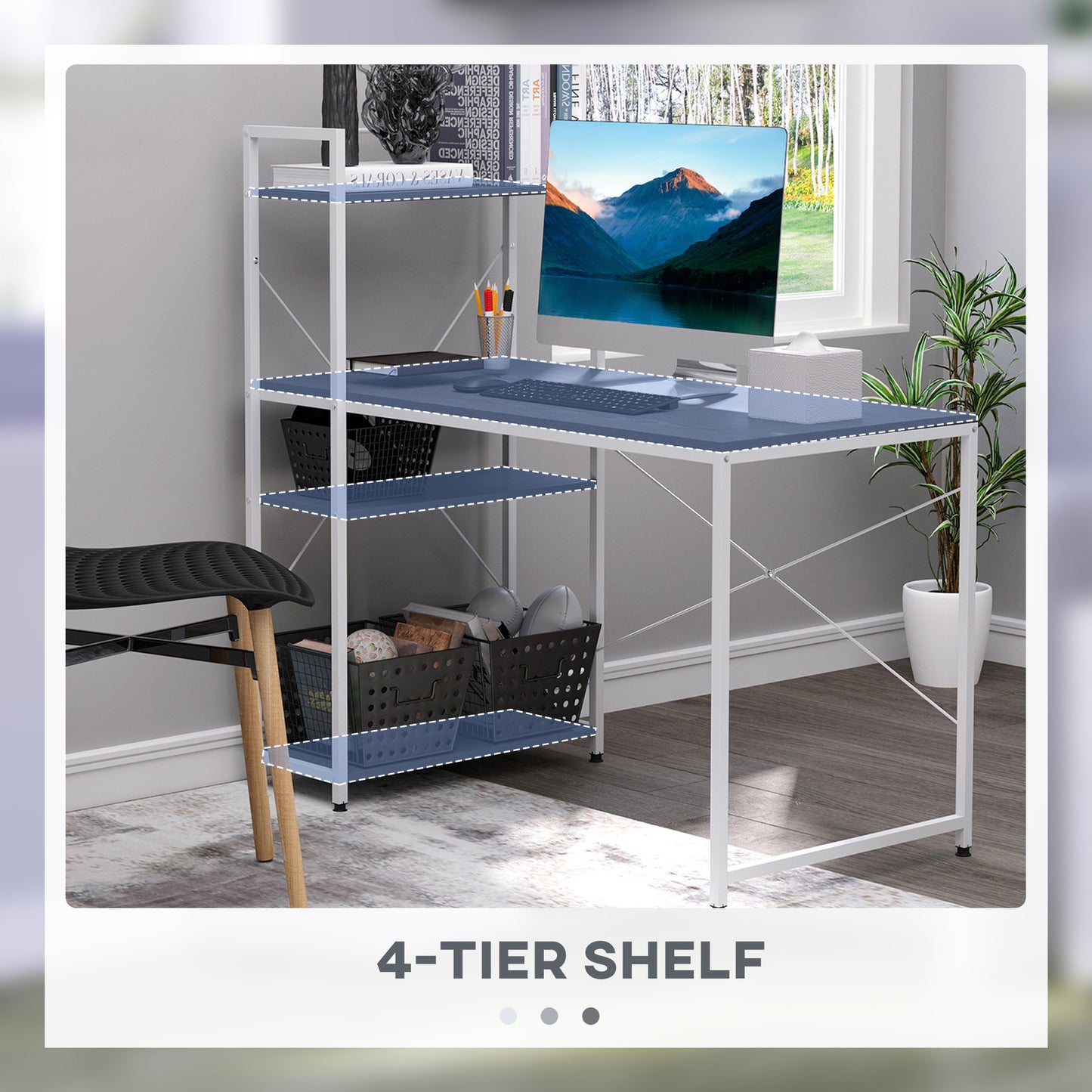 Kecodo 120cm Metal And Wooden Black And White Reversible Industrial Desk With Side Shelving