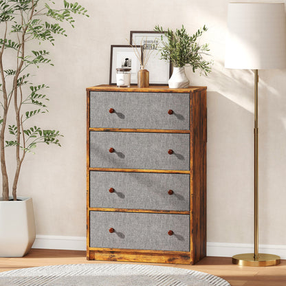 Sovise Fabric And Wood Grey And Rustic Brown 4 Drawer Storage Dresser