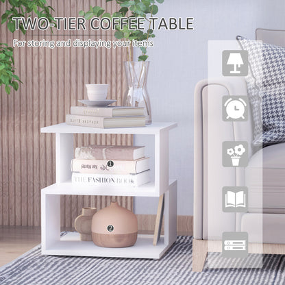 Masevi Wooden White Square Side Table With 2 Tier Storage