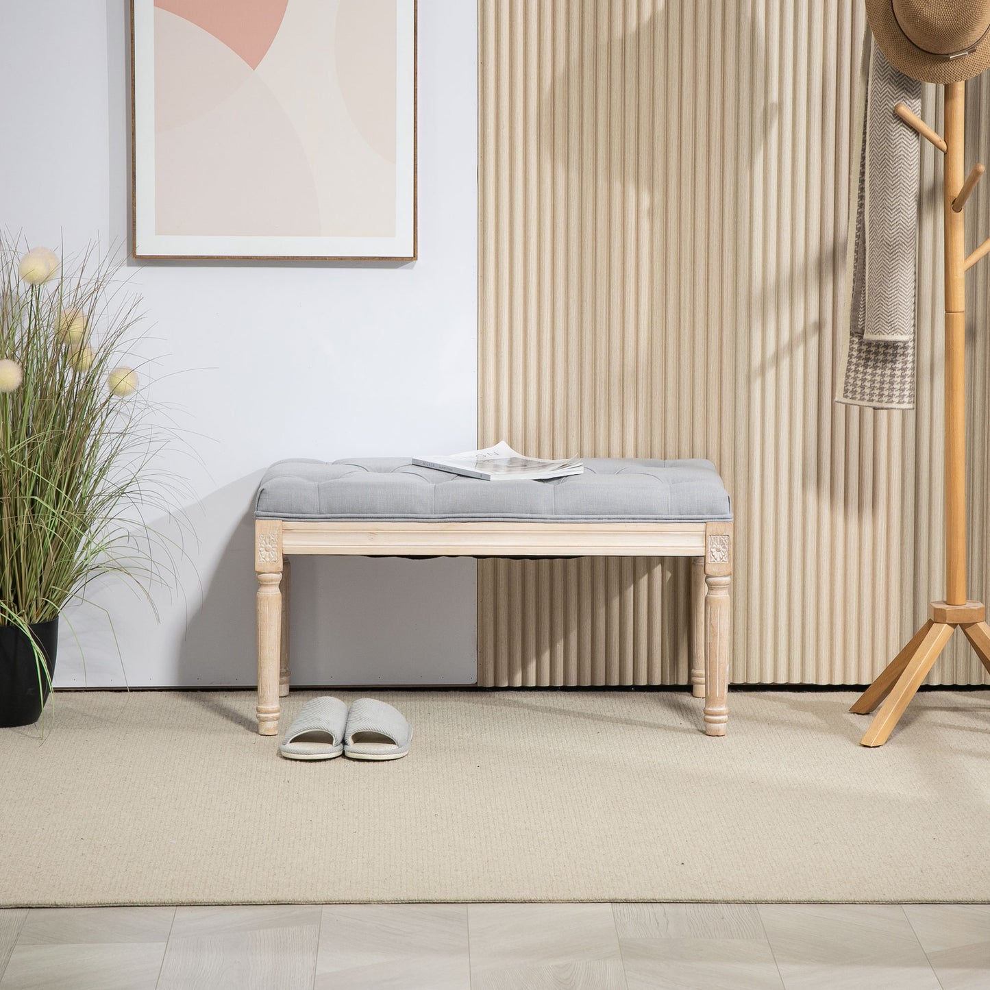 Vero Vintage Style Natural and Light Grey Wooden Bed End Bench