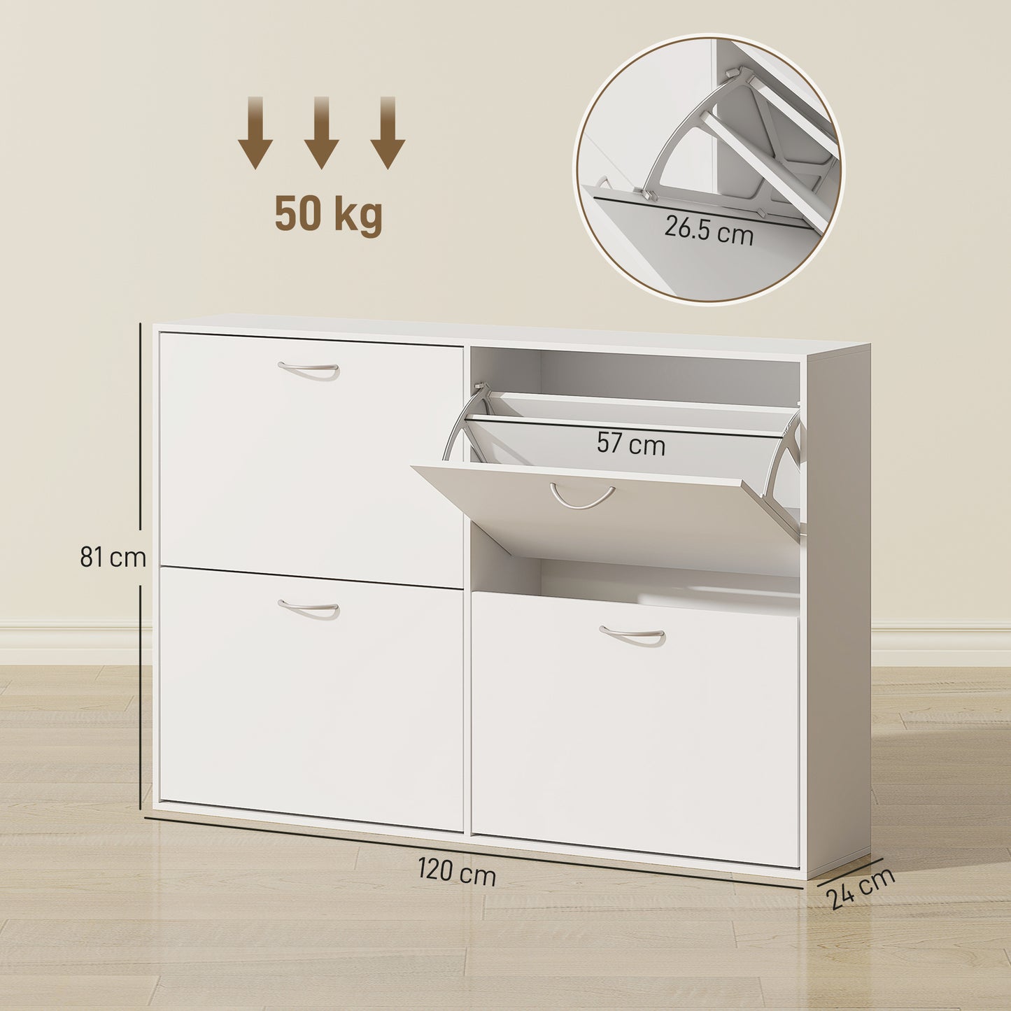 Notake Wooden White 4 Drawer Shoe Storage Cabinet
