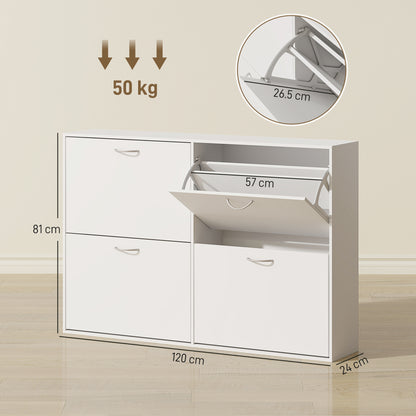 Notake Wooden White 4 Drawer Shoe Storage Cabinet