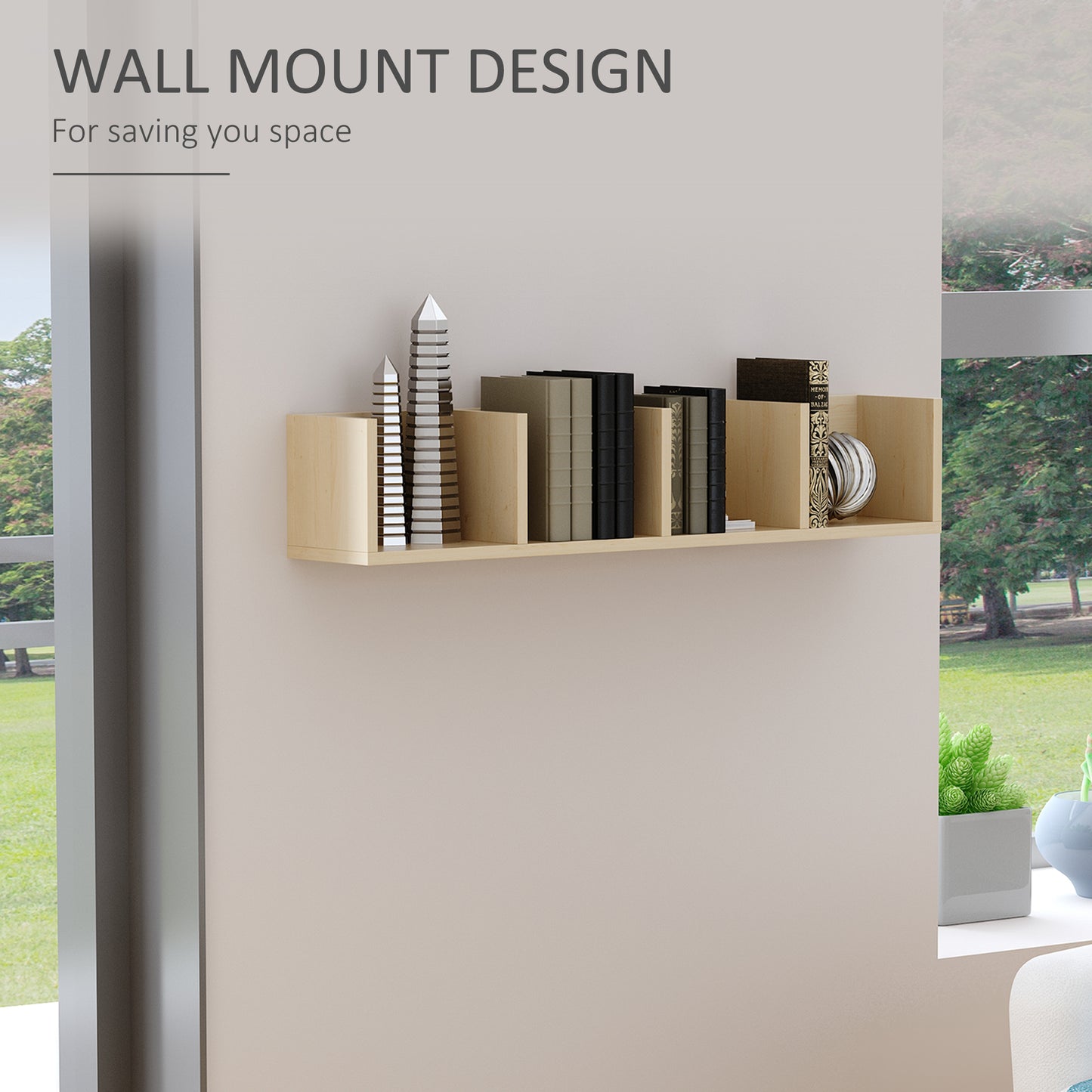 Zika Coke Wood Natural Finish Set Of 2 Wall Mounted Media Storage Racks With Cube Shelves